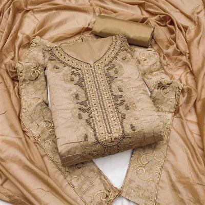 Light Brown Handwork Embroidered Modal Dress Material