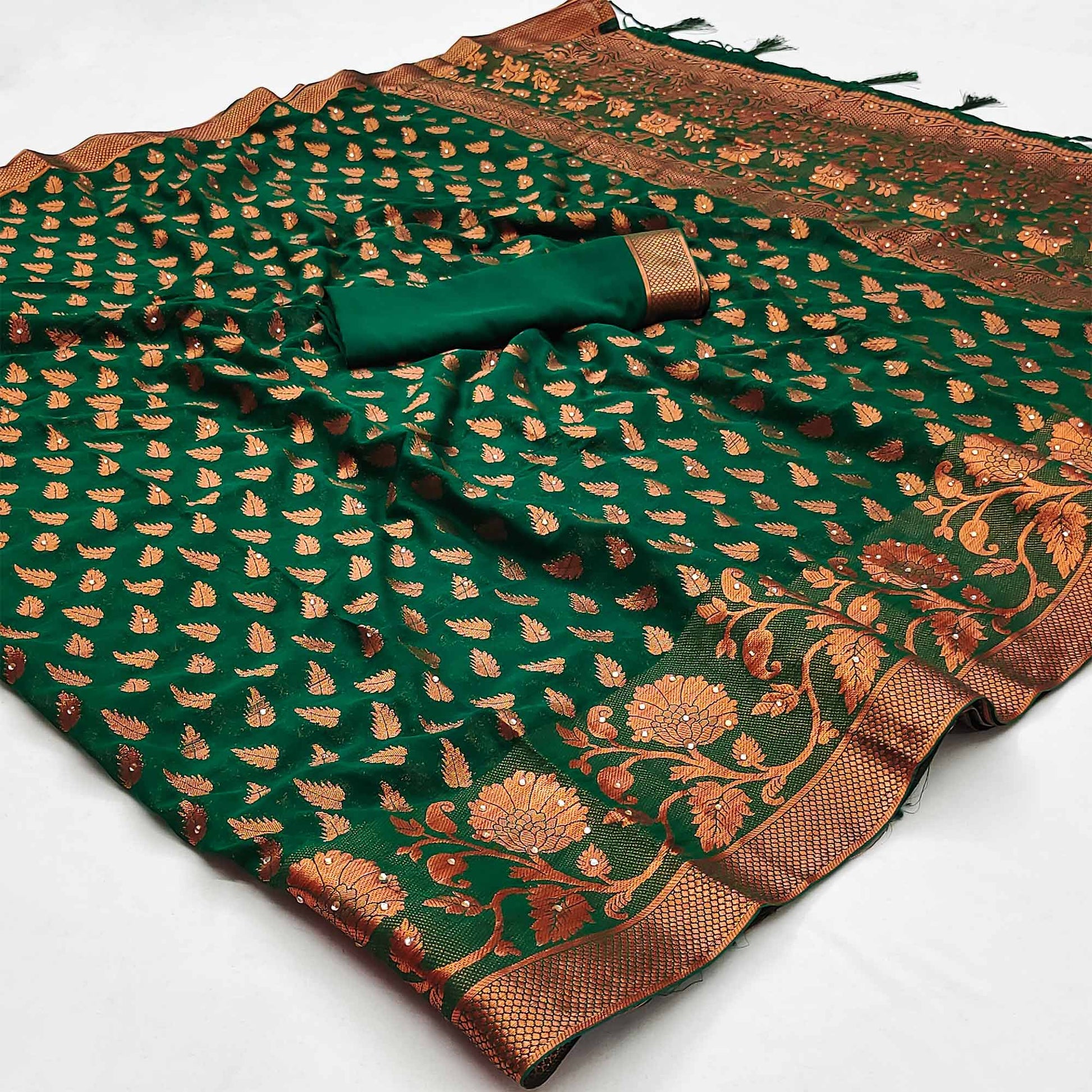 green-floral-woven-chiffon-saree