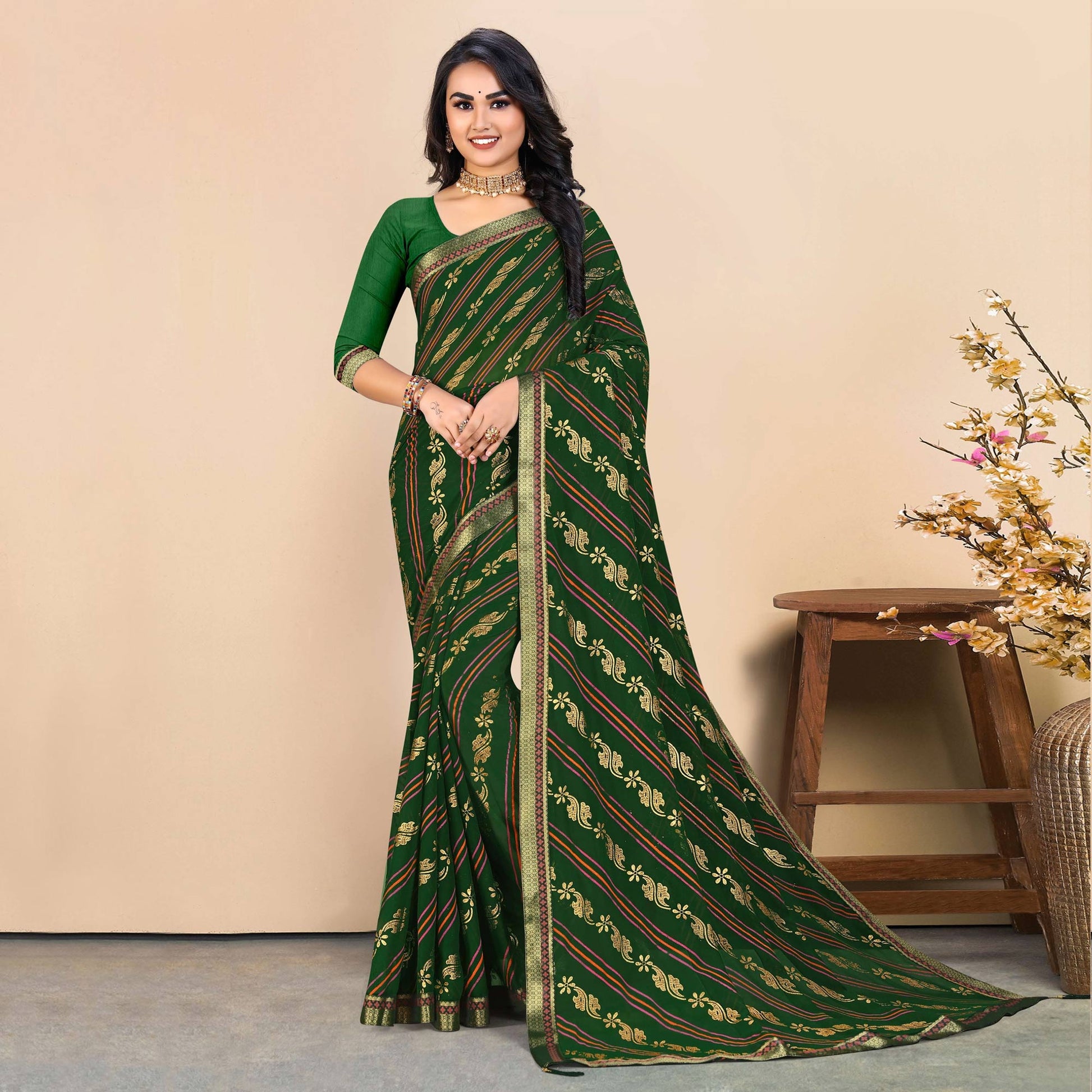 green-foil-printed-georgette-saree-1