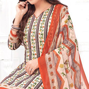 Cream Printed Crepe Patiala Dress Material