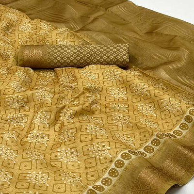 Chikoo Floral Digital Printed Pure Cotton Saree