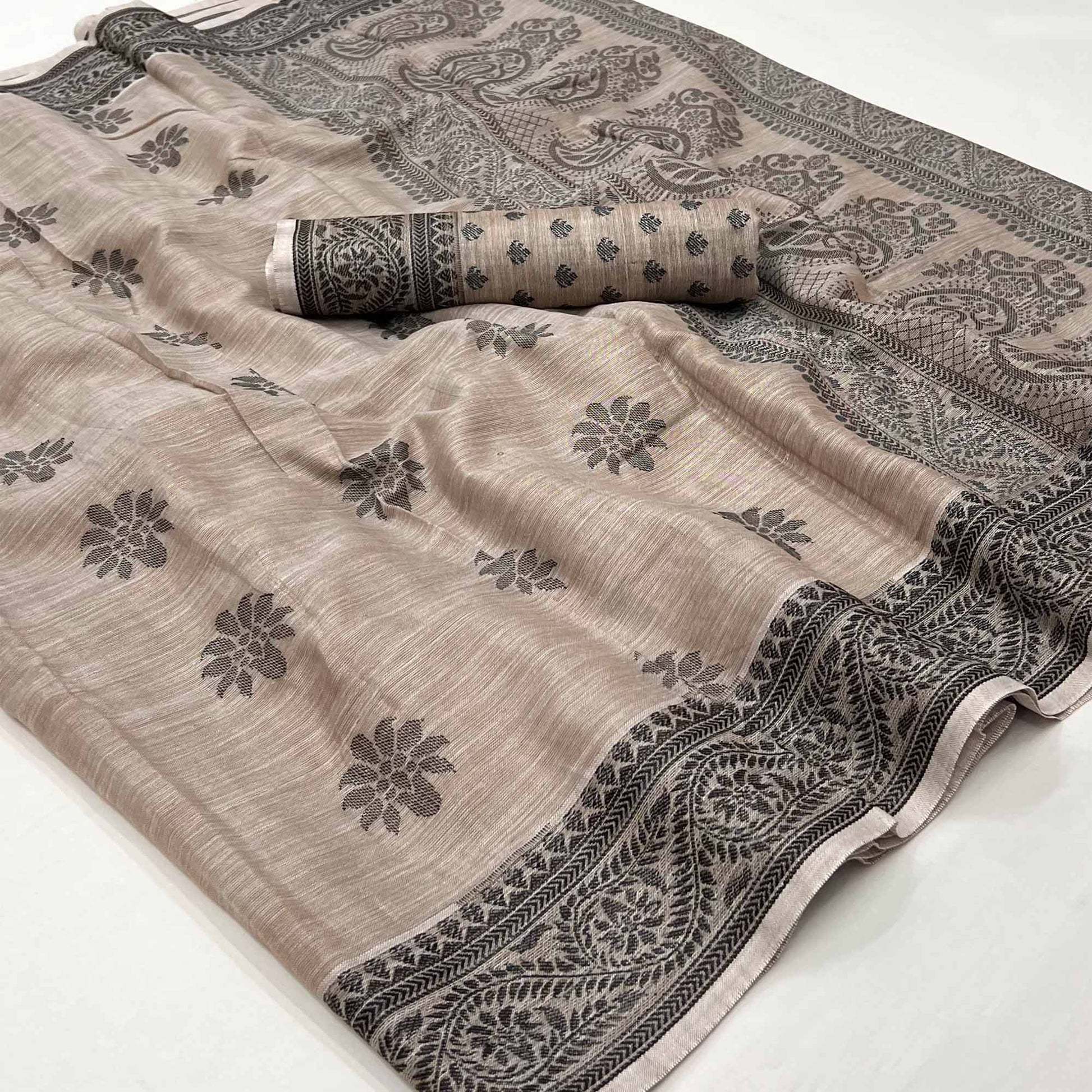 Chikoo Thread Woven Cotton Silk Saree