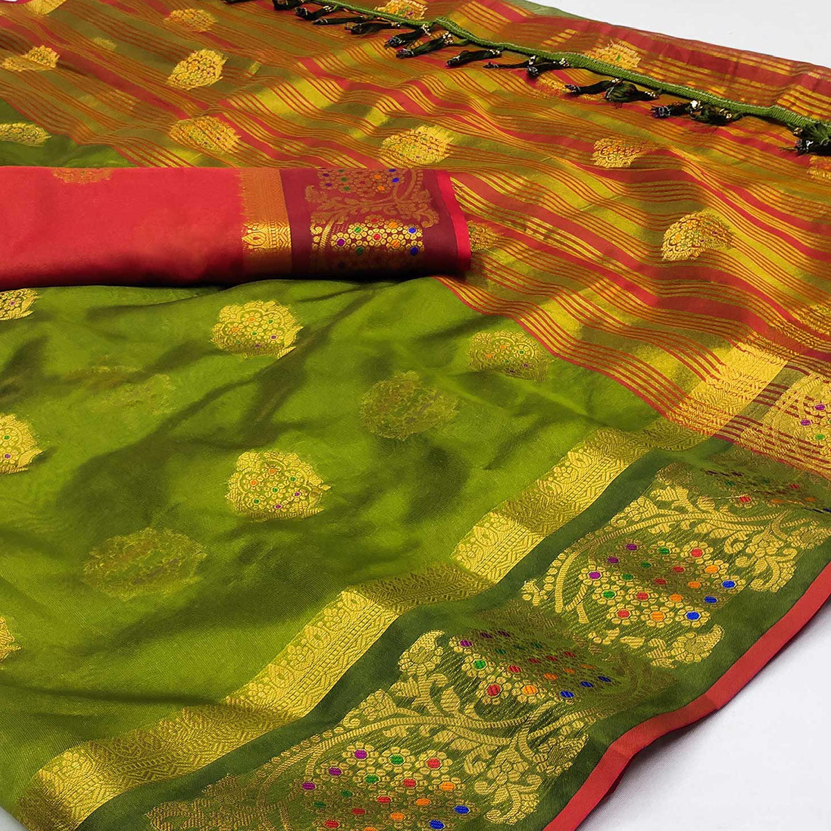 h-green-floral-woven-organza-saree-with-tassels