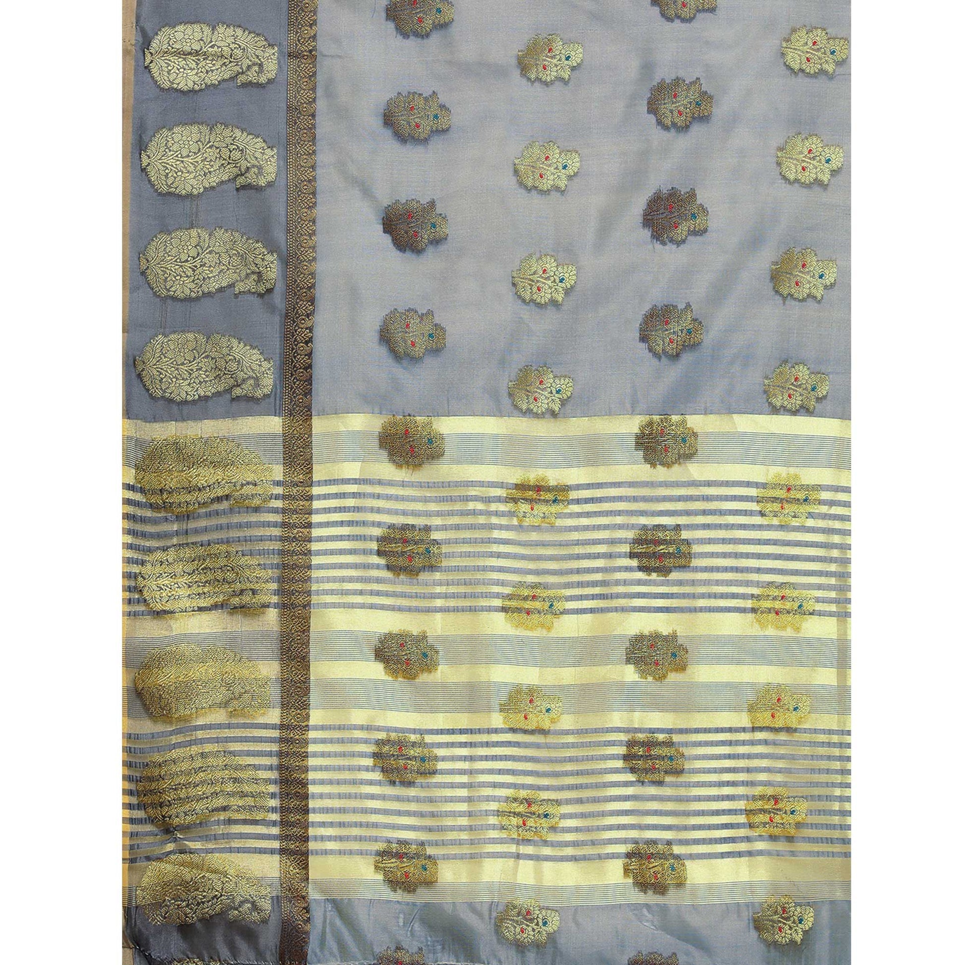 Grey Woven Organza Saree