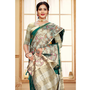 9green-floral-woven-organza-saree-with-tassels