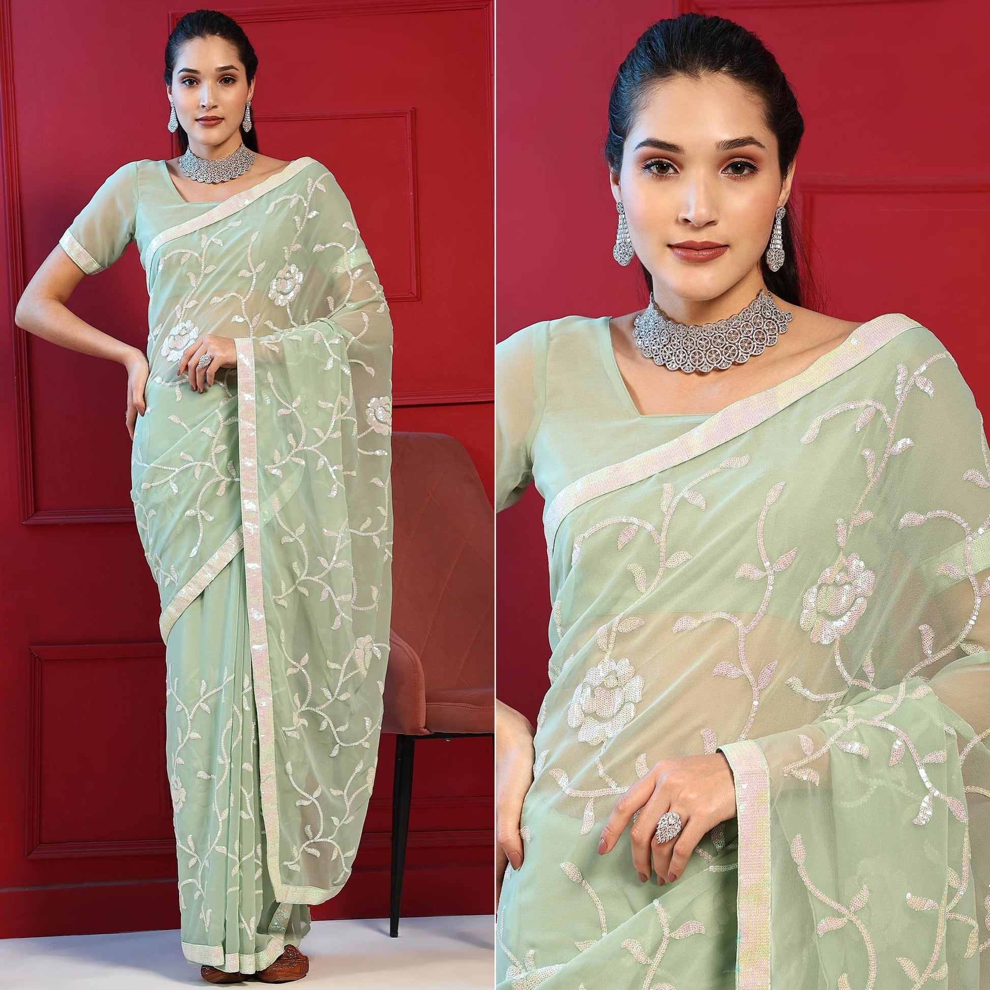green-sequins-embroidered-georgette-saree-1