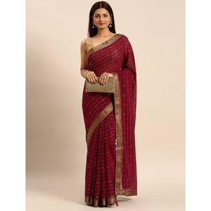 Maroon Foil Printed Zomato Saree