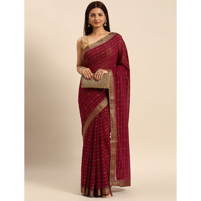 Maroon Foil Printed Zomato Saree