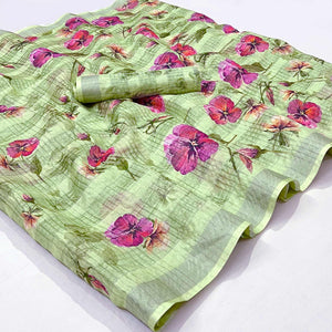 green-floral-digital-printed-cotton-silk-saree