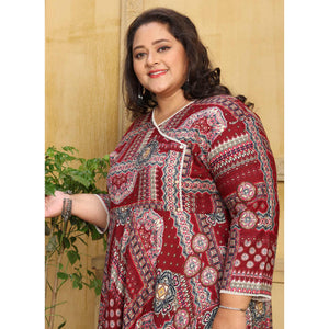 Maroon Floral Printed Long Kurti