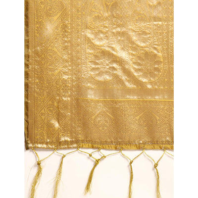 Mehendi Green Woven Organza Silk Saree With Tassels