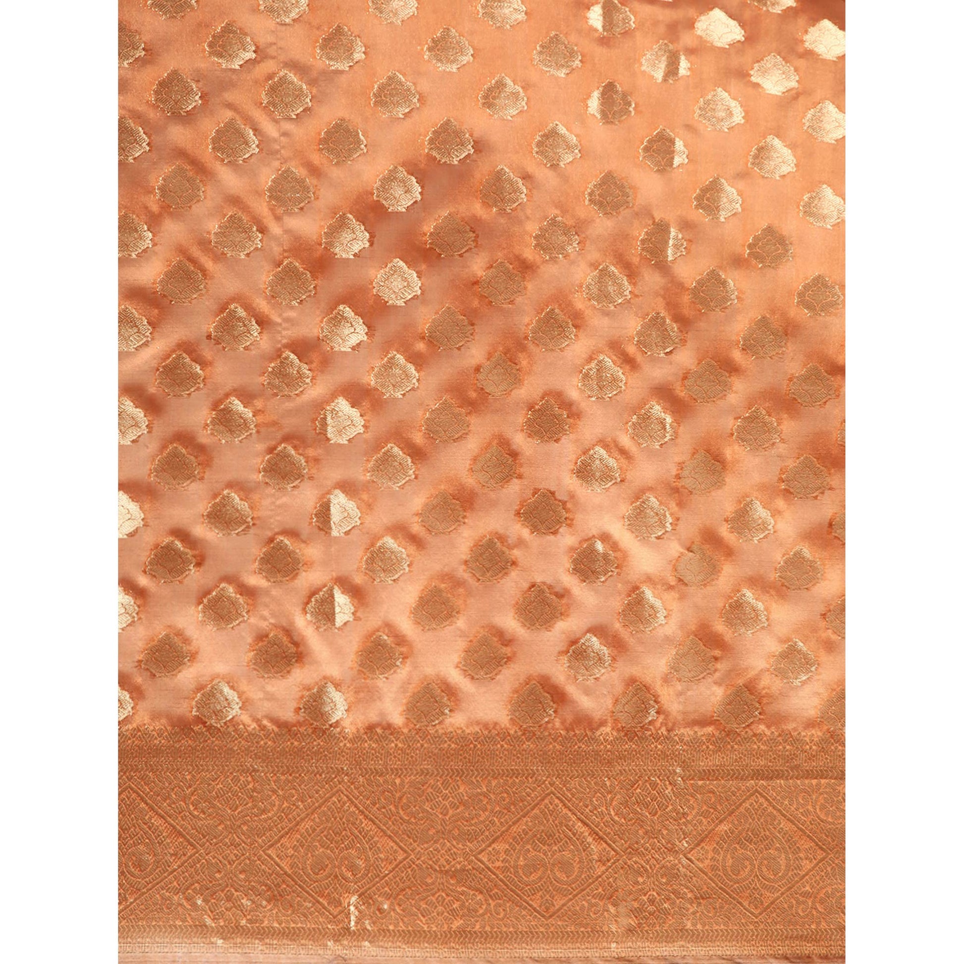 Brown Woven Organza Silk Saree With Tassels