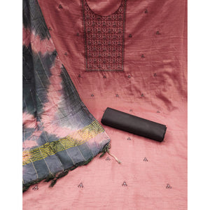 Gajari Pink Embroidered Cotton Blend Dress Material