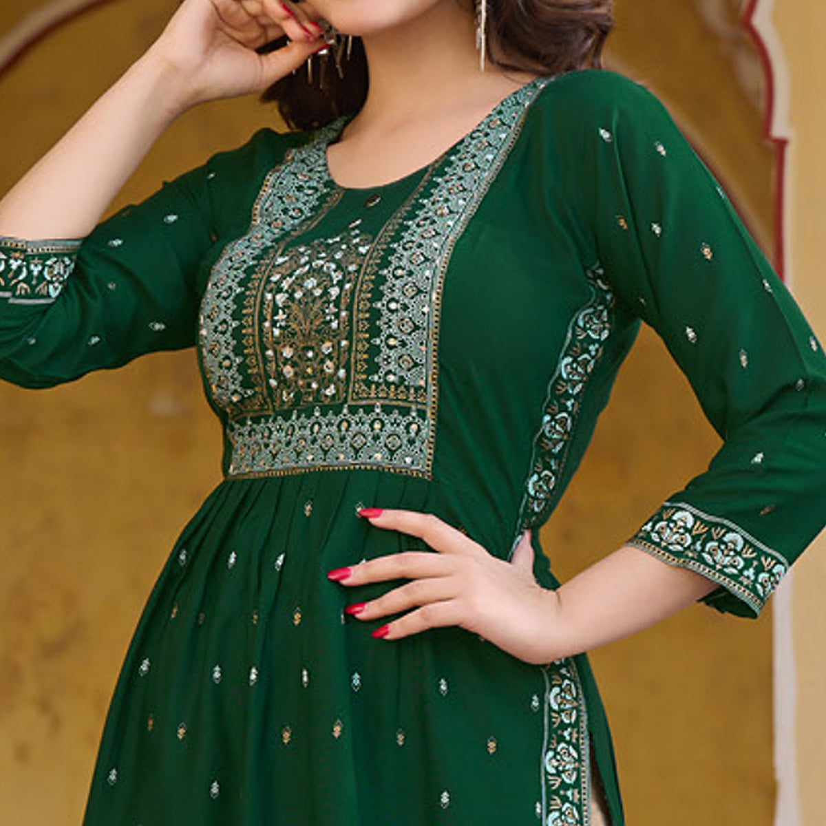 green-printed-rayon-naira-cut-kurti