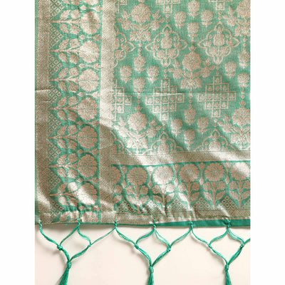 green-floral-woven-organza-silk-saree-with-tassels