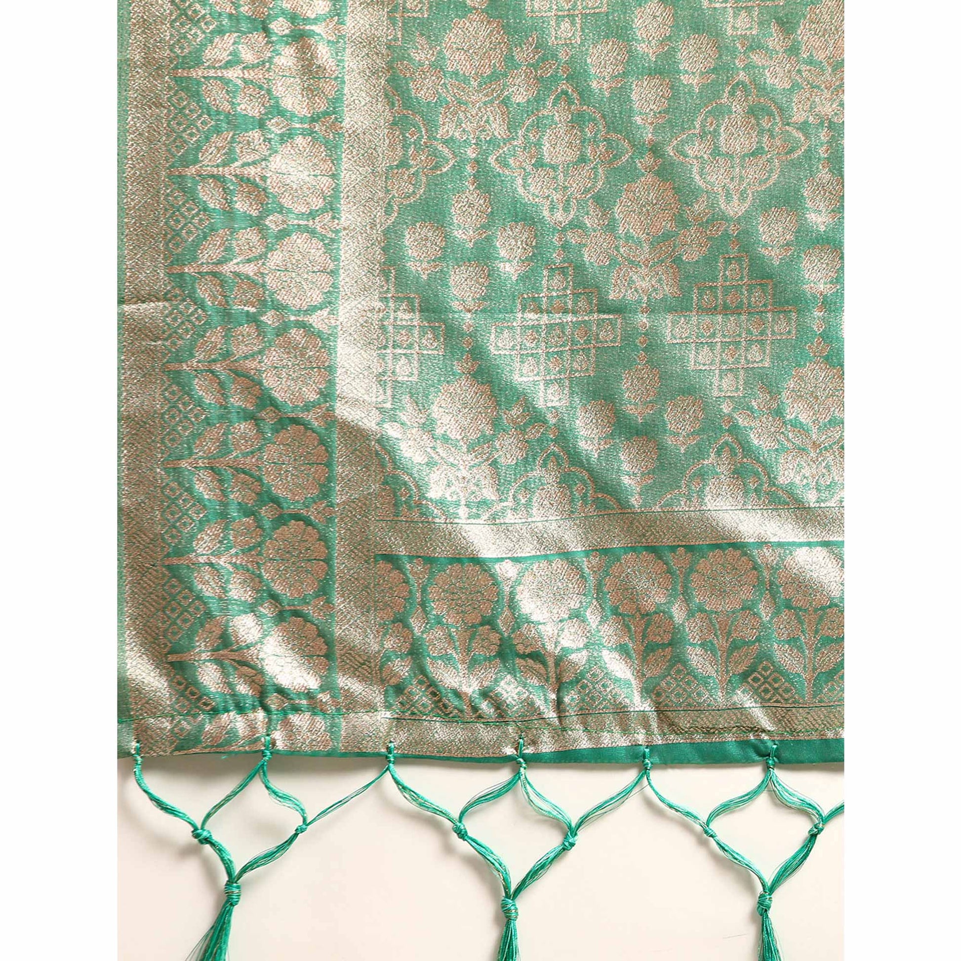green-floral-woven-organza-silk-saree-with-tassels