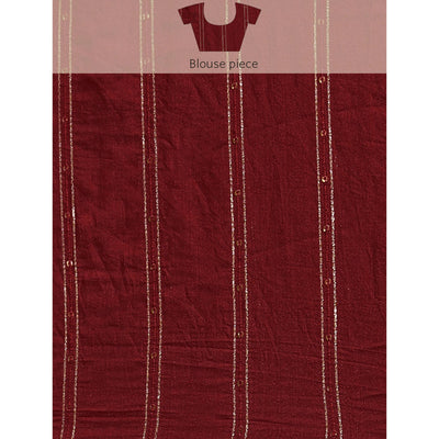 Maroon Foil Printed With Embroidered Border Chiffon Saree