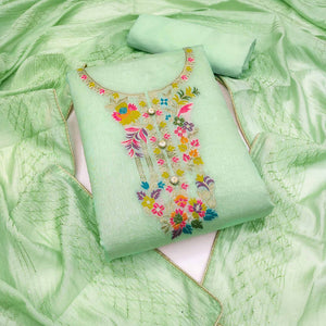 green-floral-woven-dola-silk-dress-material