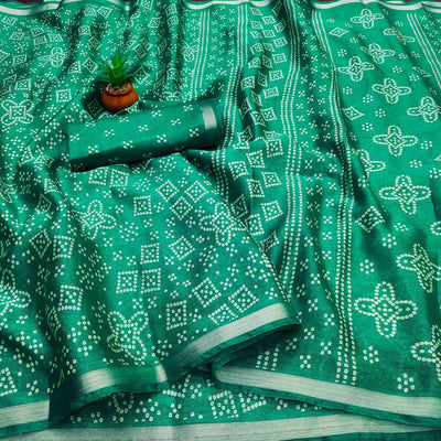 green-bandhani-printed-art-silk-saree-1