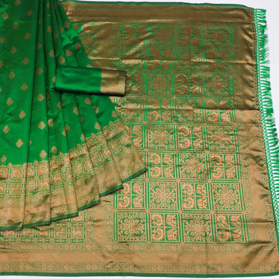 green-woven-jacquard-saree-with-tassels