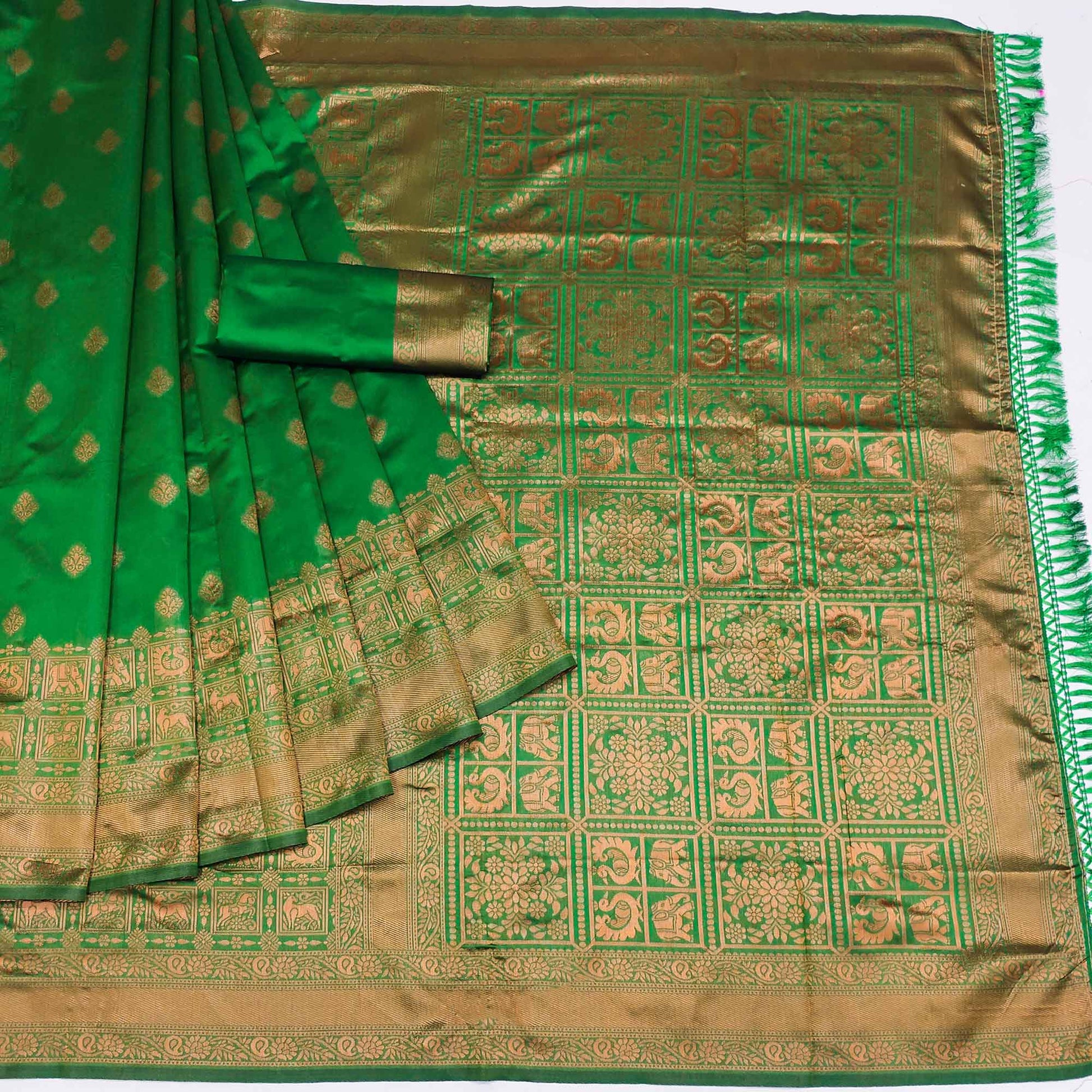 green-woven-jacquard-saree-with-tassels