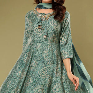green-printed-with-gota-patti-work-muslin-anarkali-suit-1