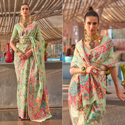 green-floral-woven-modal-saree