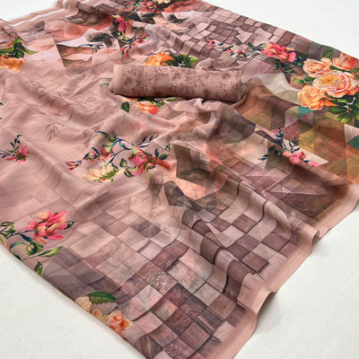 Chikoo Digital Printed Georgette Saree