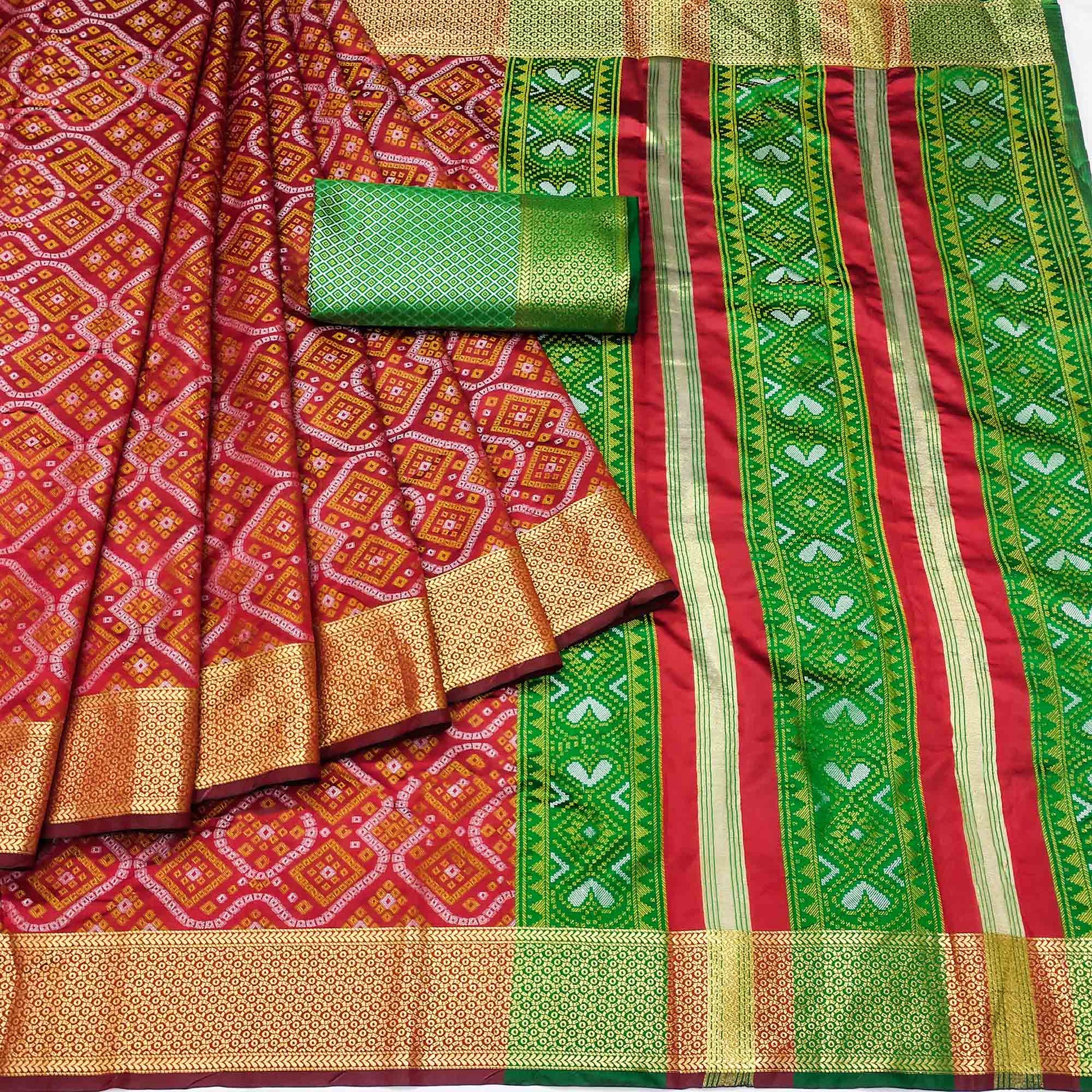 Maroon Bandhani Woven Banarasi Silk Saree