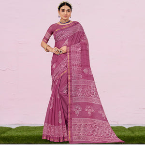Mauve Printed Cotton Saree