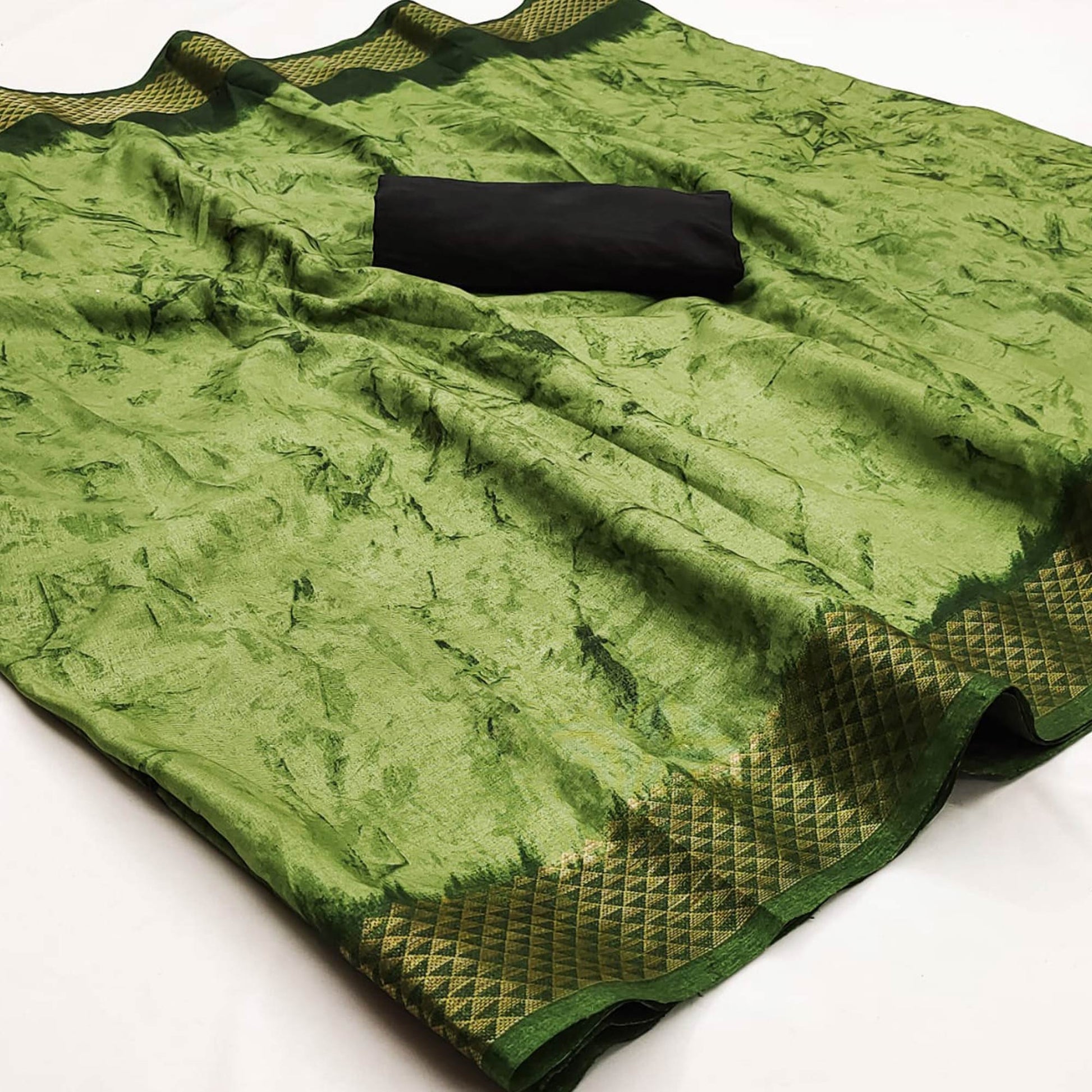 green-printed-art-silk-saree