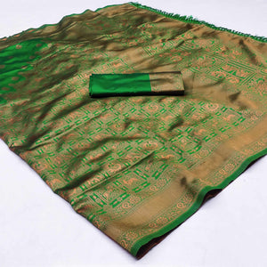 green-woven-jacquard-saree-with-tassels