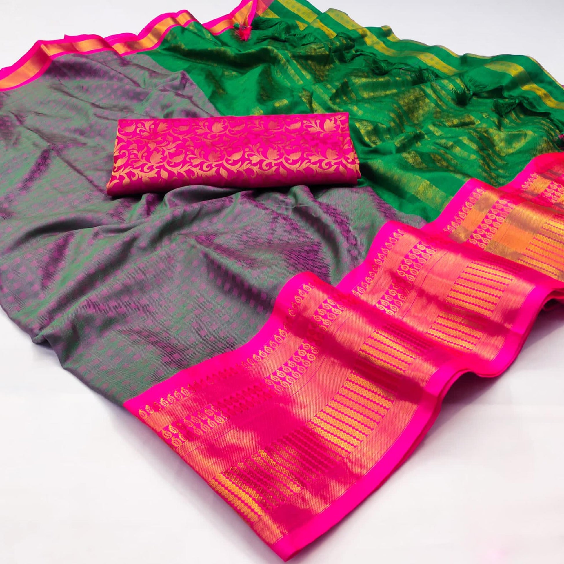 green-woven-cotton-silk-saree-with-tassels-2