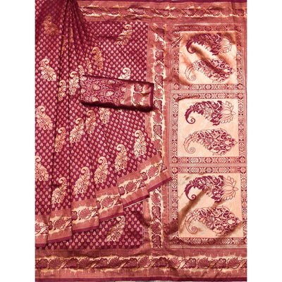 Maroon Woven Banarasi Silk Saree