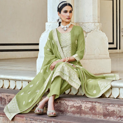 green-woven-pure-cotton-suit