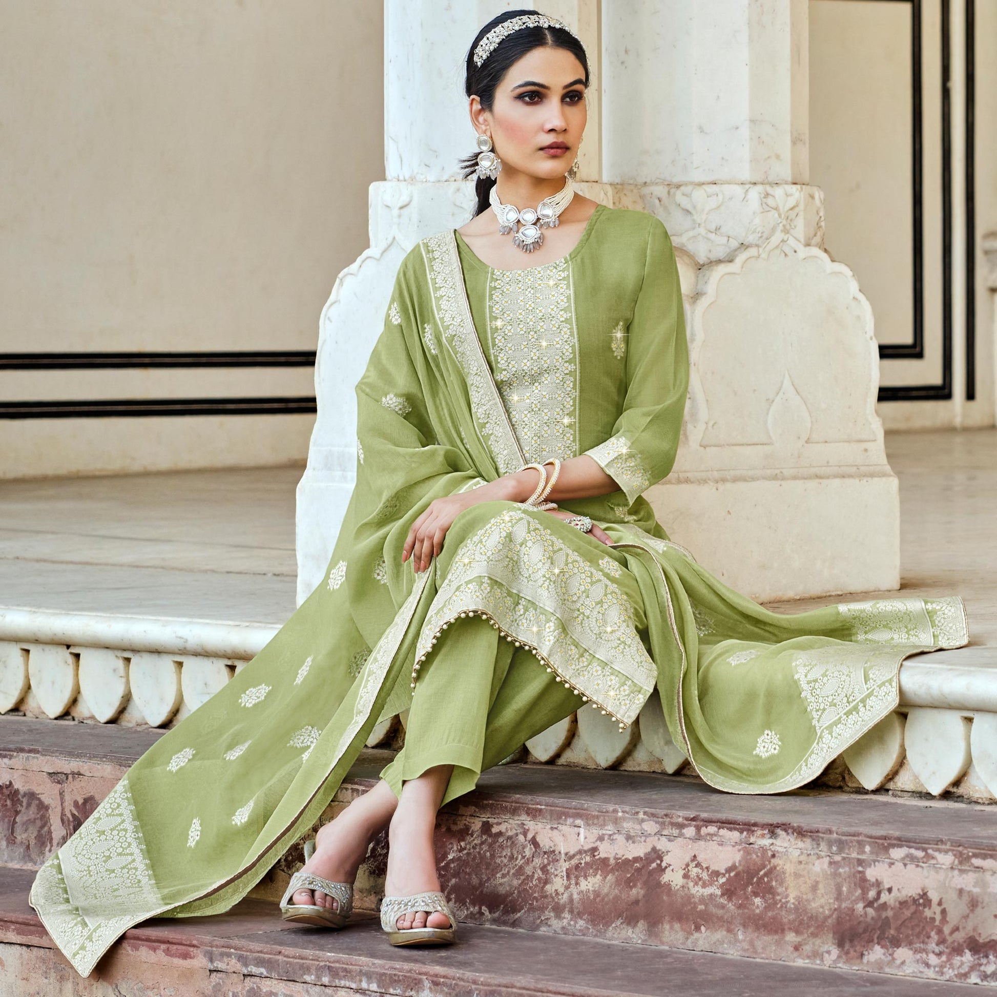 green-woven-pure-cotton-suit