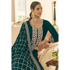 Bottle Green Embroidered Georgette Gown