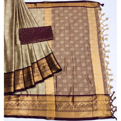 Chikoo Woven Cotton Silk Saree With Tassels