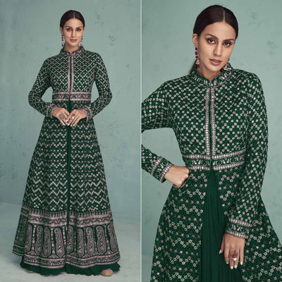 green-floral-embroidered-georgette-front-slit-suit