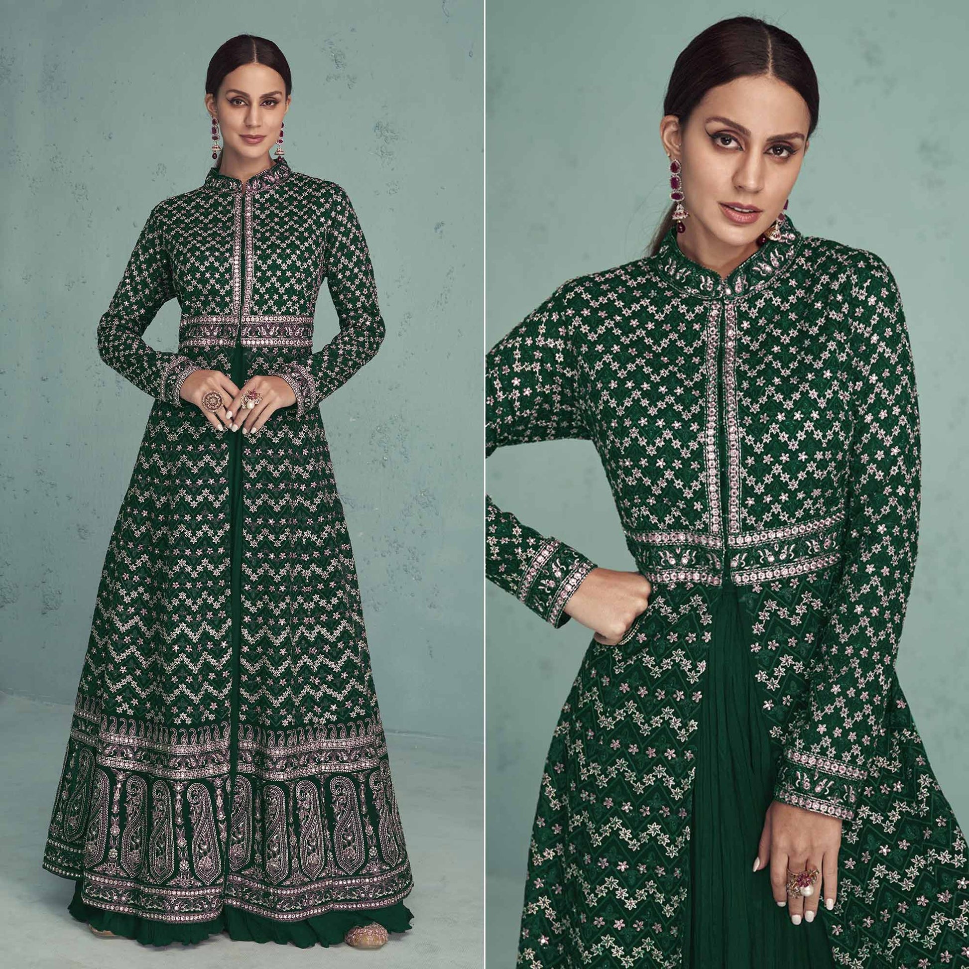 green-floral-embroidered-georgette-front-slit-suit