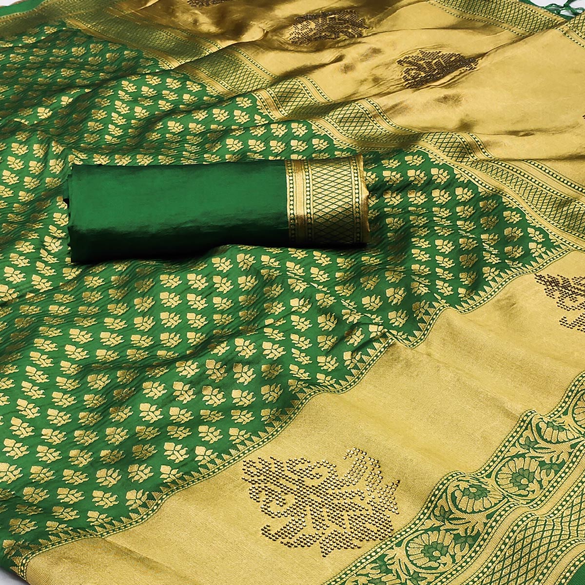 green-woven-art-silk-saree-with-tassels-9