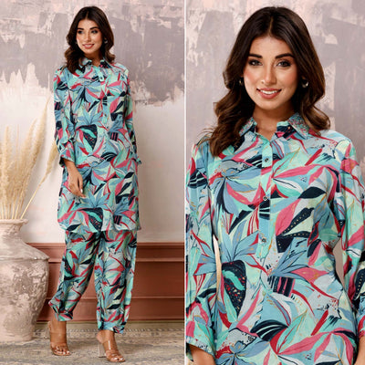 Multicolor Floral Printed Muslin Co Ord Set