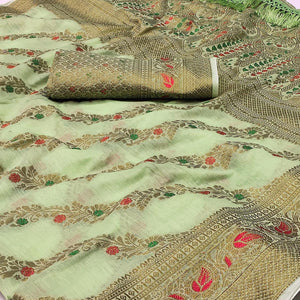 green-woven-poly-cotton-saree-with-tassels-3