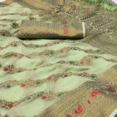 green-woven-poly-cotton-saree-with-tassels-3