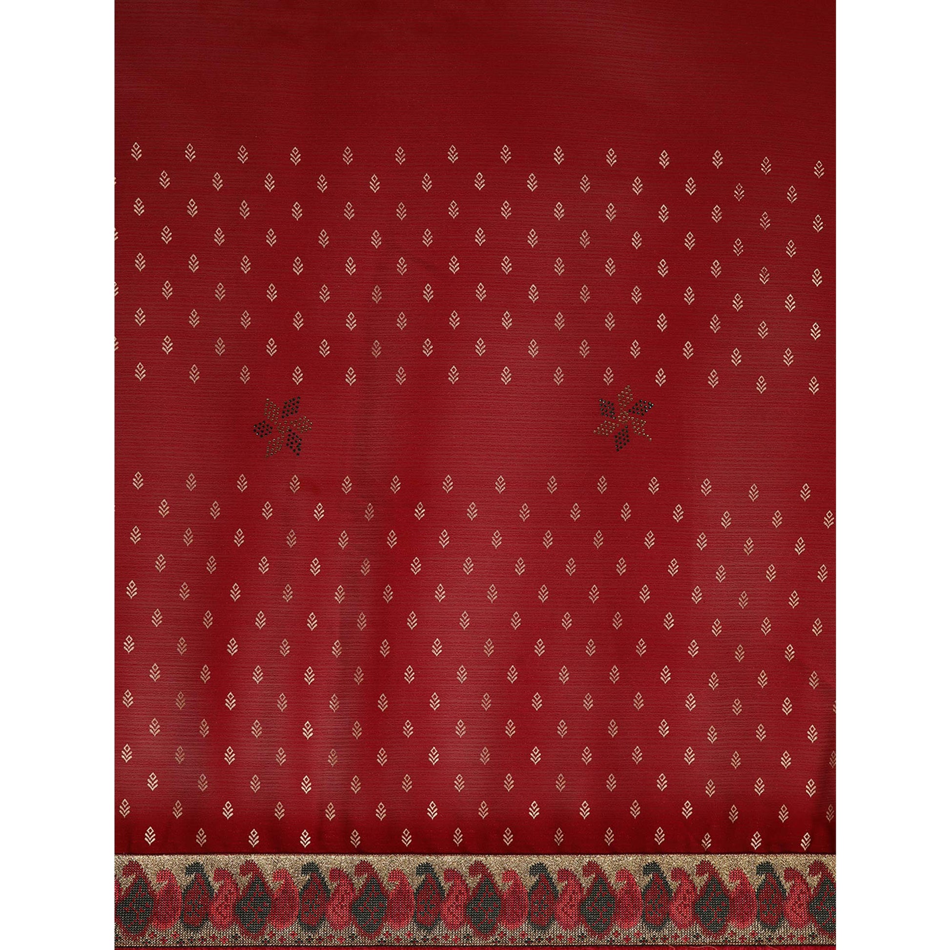 Maroon Foil Printed With Swarovski Zomato Silk Saree