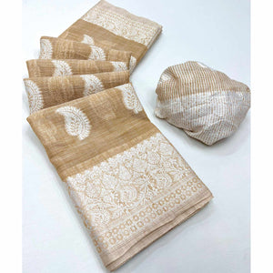 Chikoo Woven Linen Saree