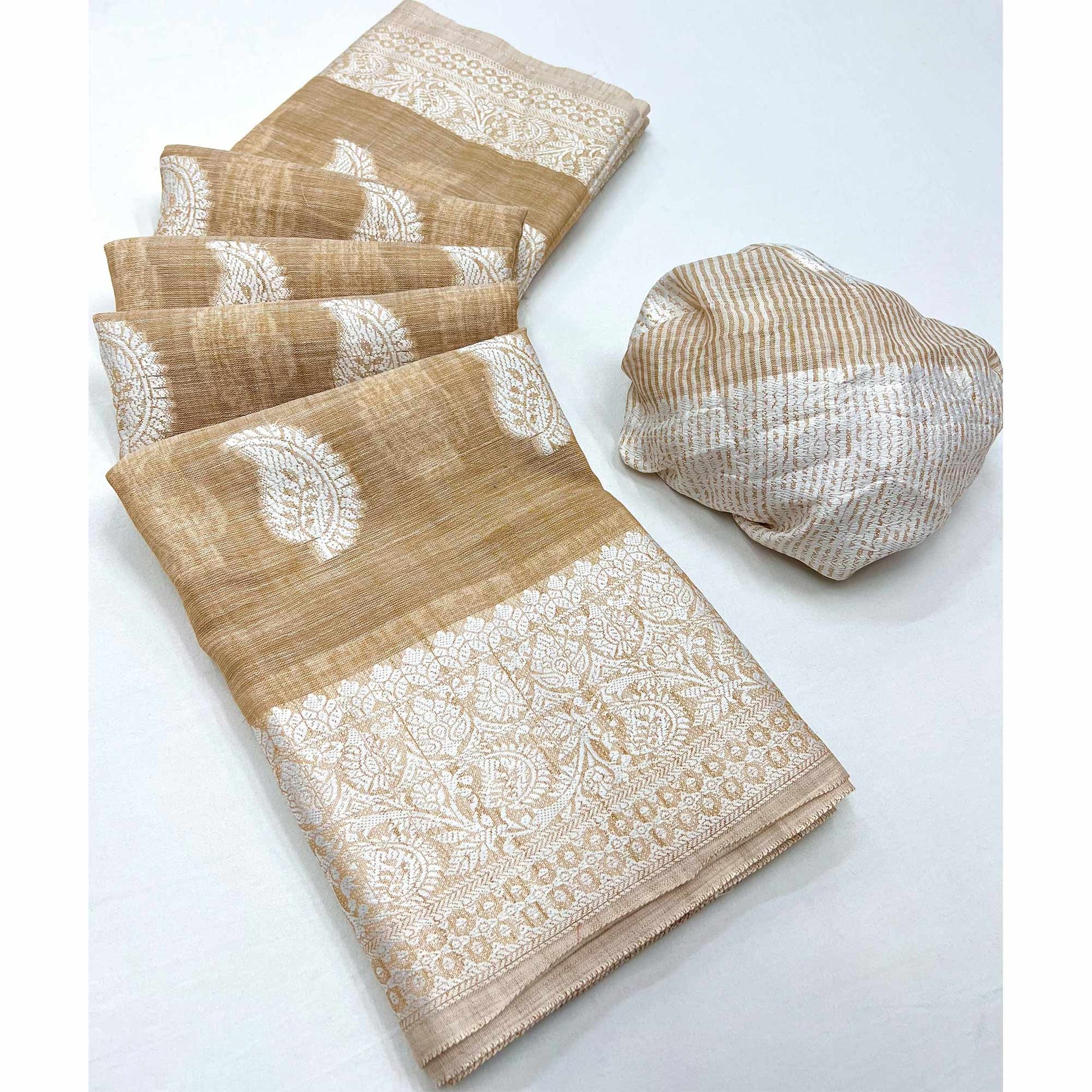 Chikoo Woven Linen Saree