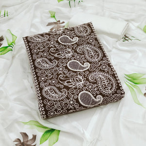 Brown Embroidered Cotton Blend Dress Material