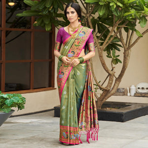 5green-woven-kanjivaram-silk-paithani-saree-with-tassels