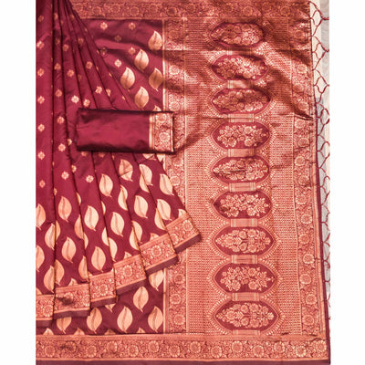 Maroon Woven Art Silk Saree With Tassels